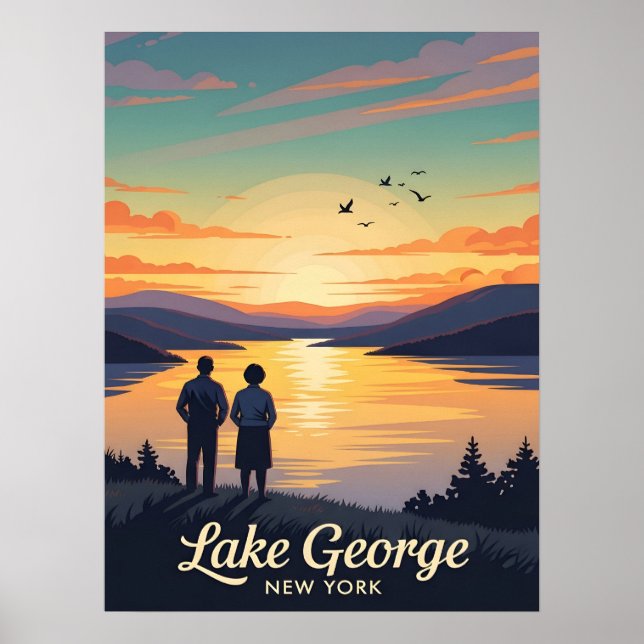 Póster Afiche de época del lago George New York (Frente)
