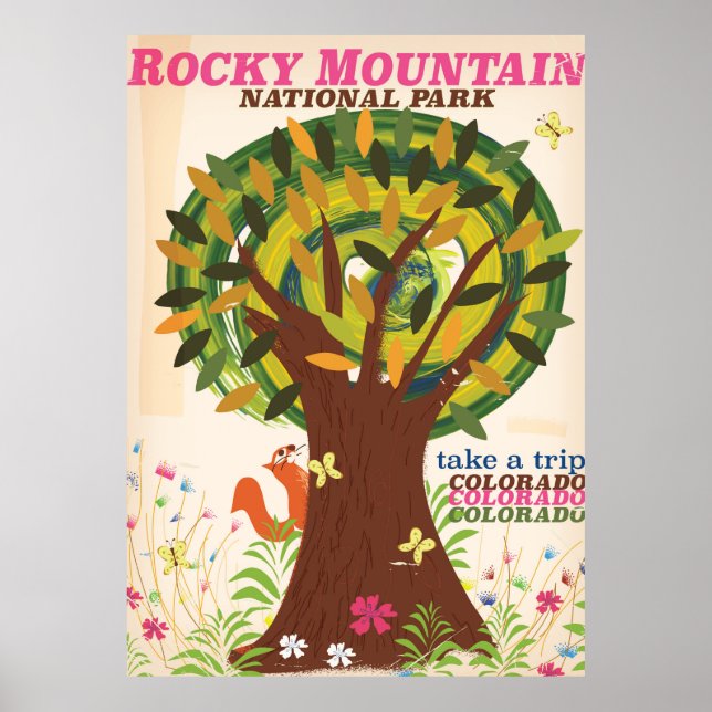 Póster Afiche de época del parque nacional de las Montaña (Frente)