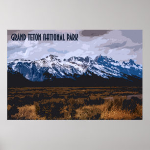 Póster Afiche de época del parque nacional del Gran Tetón