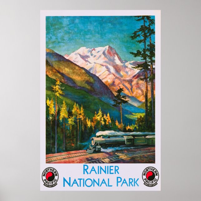 Póster Afiche de época del Parque Nacional Rainier (Frente)