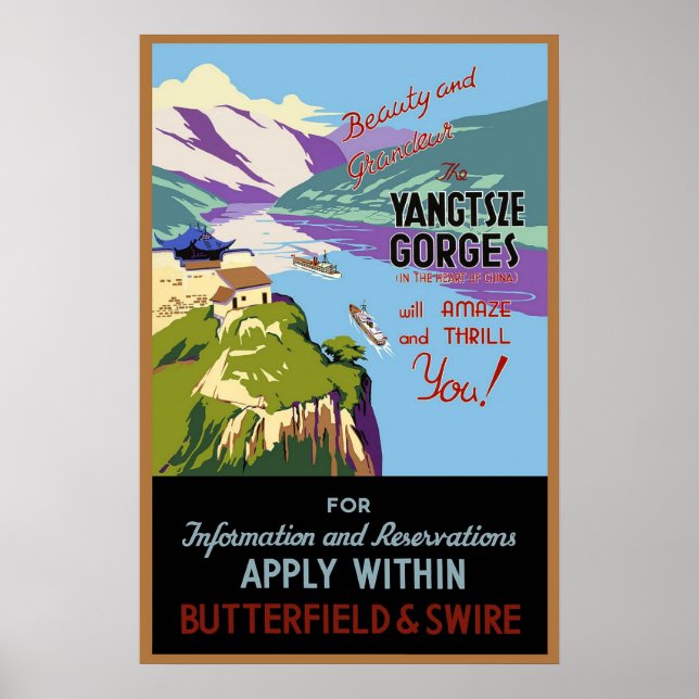 Póster Afiche de época del Río de las Gargantas de Yangts (Frente)