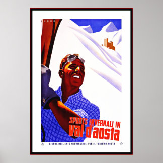Póster Afiche de época impreso Invernali Val D'Aosta Ital