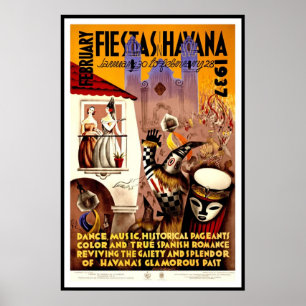 Póster Afiche de época que imprime Fiestas en La Habana 1