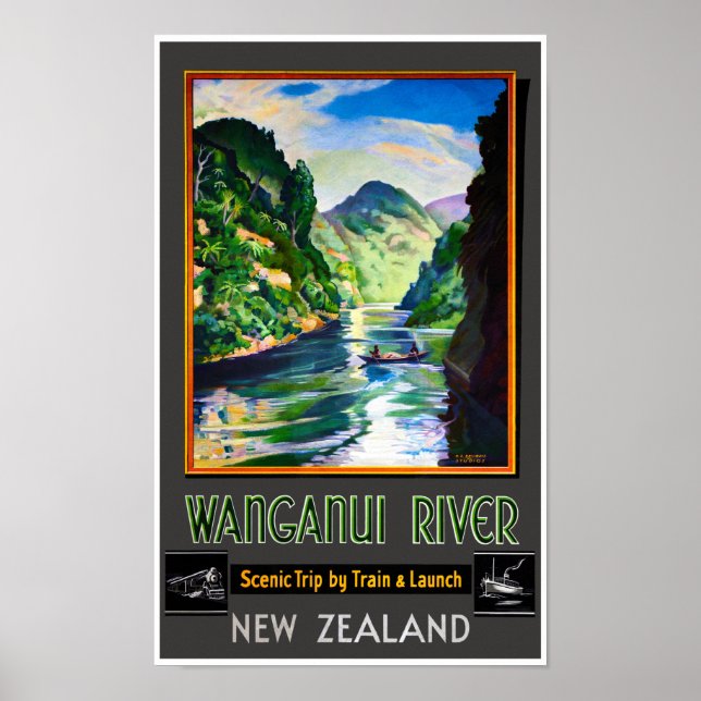 Póster Afiche de época restaurada del río Wanganui de Nue (Frente)