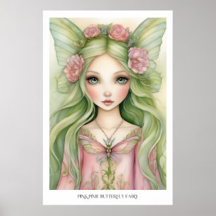 Póster Afiche de hadas de mariposa rosada