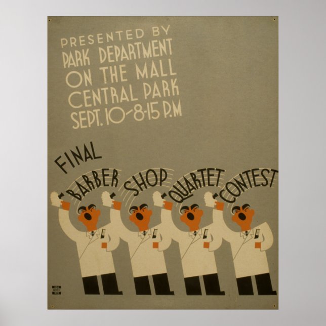 Póster Afiche de la Barbería de Central Park 1937 WPA Vin (Frente)