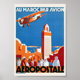 Póster Afiche de la cosecha de 1930 de Au Maroc Par Avion