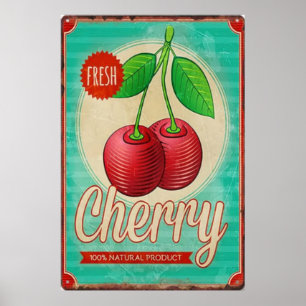 Póster Afiche de la cosecha de fruta de cerezo