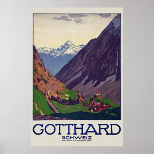 Póster Afiche de la cosecha de Gotthard Schweiz Suiza 191