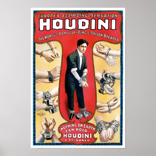 Póster Afiche de la cosecha de Houdini Magician 1909 rest (Frente)