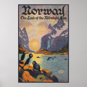 Póster Afiche de la cosecha del sol de medianoche en Noru