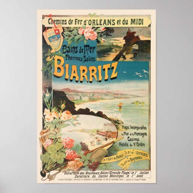 Póster Afiche de la época de Biarritz France 1897 (Frente)