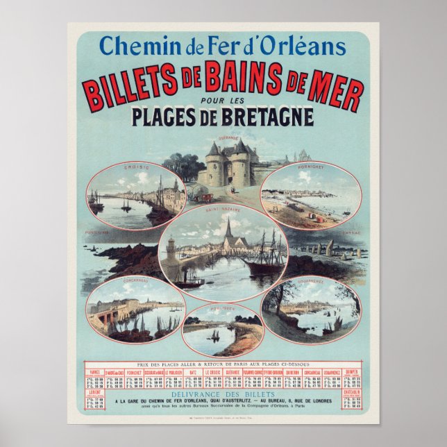 Póster Afiche de la época de Billets de Bains de Mer Fran (Frente)