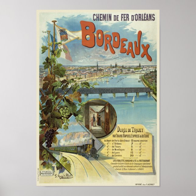 Póster Afiche de la época de Bordeaux France 1896 (Frente)