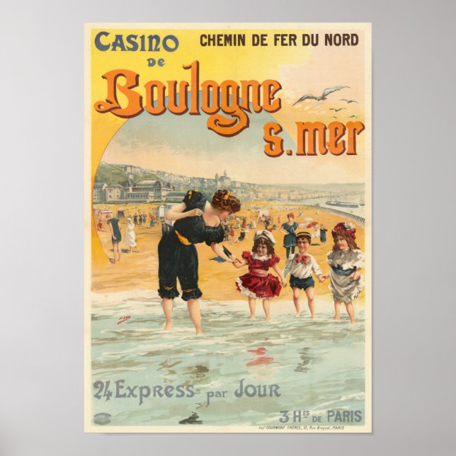 Póster Afiche de la época de Boulogne sur mer France 1890 (Frente)
