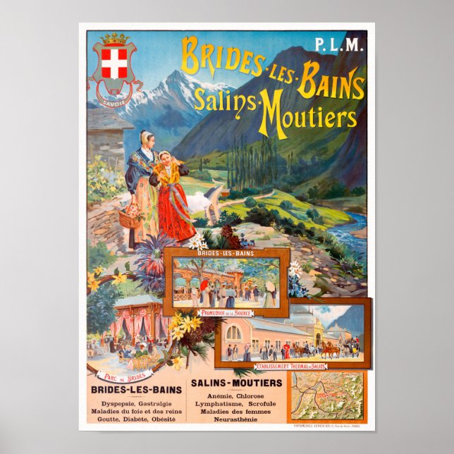 Póster Afiche de la época de Brides-les-Bains France 1895 (Frente)