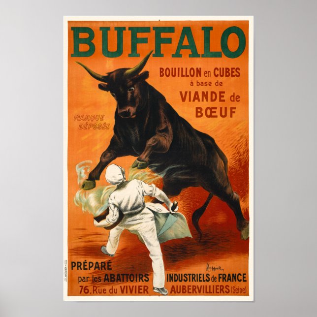 Póster Afiche de la época de Buffalo France 1900 (Frente)