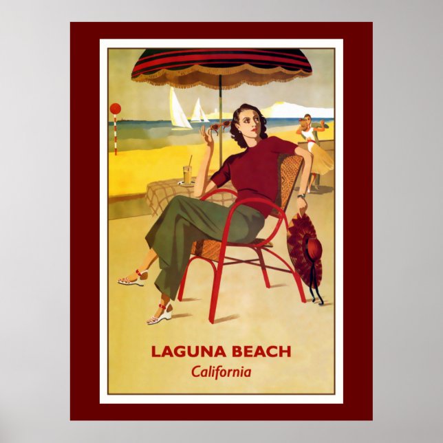 Póster Afiche de la época de California, Laguna Beach, (Frente)
