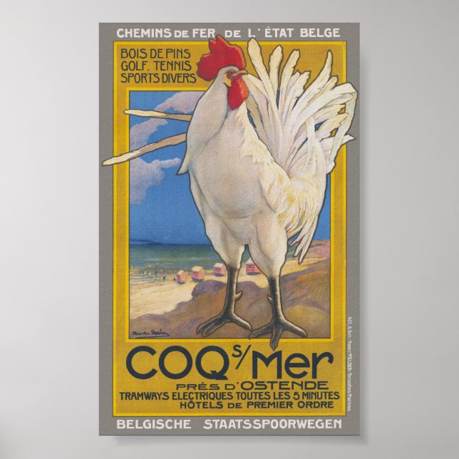Póster Afiche de la época de Coq-sur-Mer 1923 (Frente)