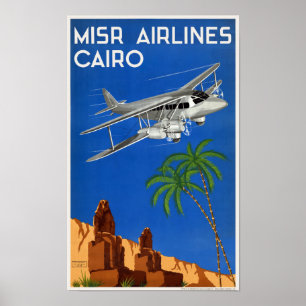 Póster Afiche de la época de Egipto de MISR Airlines en