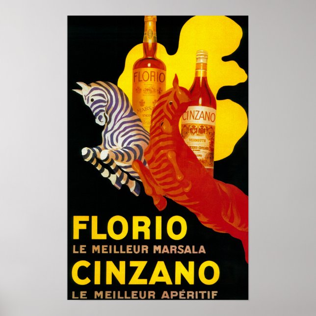 Póster Afiche de la época de Florio Cinzano en Europa (Frente)