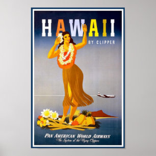Póster Afiche de la época de Hawaii
