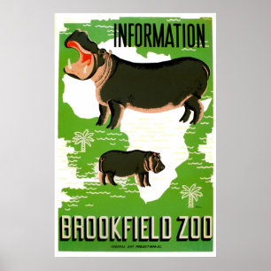 Póster Afiche de la época de Hippopótamo en el zoológico 