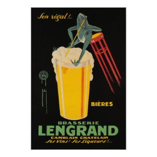 Póster Afiche de la época de la Brasserie Lengrand Bieres