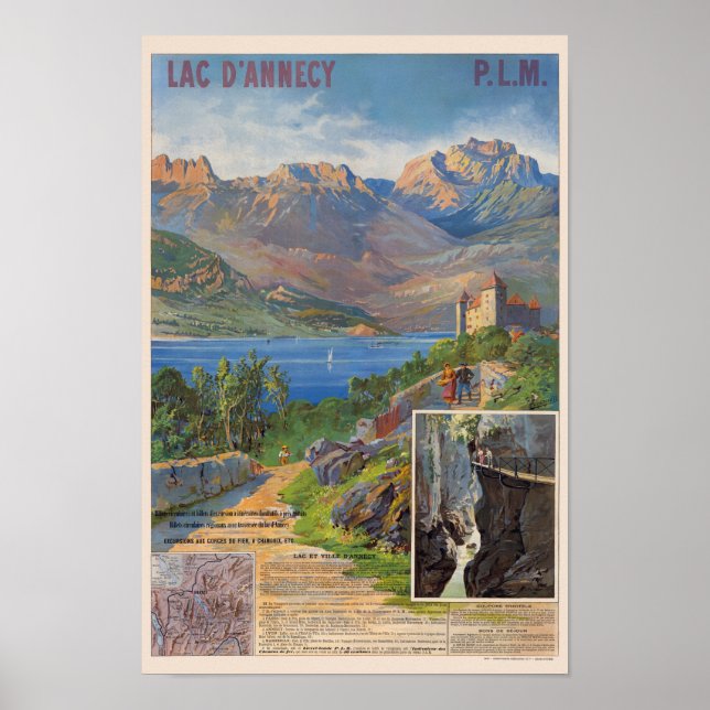 Póster Afiche de la época de la Lac d'Annecy PLM France 1 (Frente)