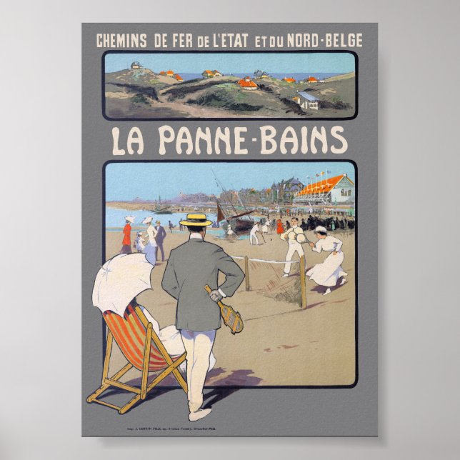 Póster Afiche de la época de La Panne-Bains 1912 (Frente)