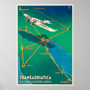 Póster Afiche de la época de la Transadriatica Italia de 