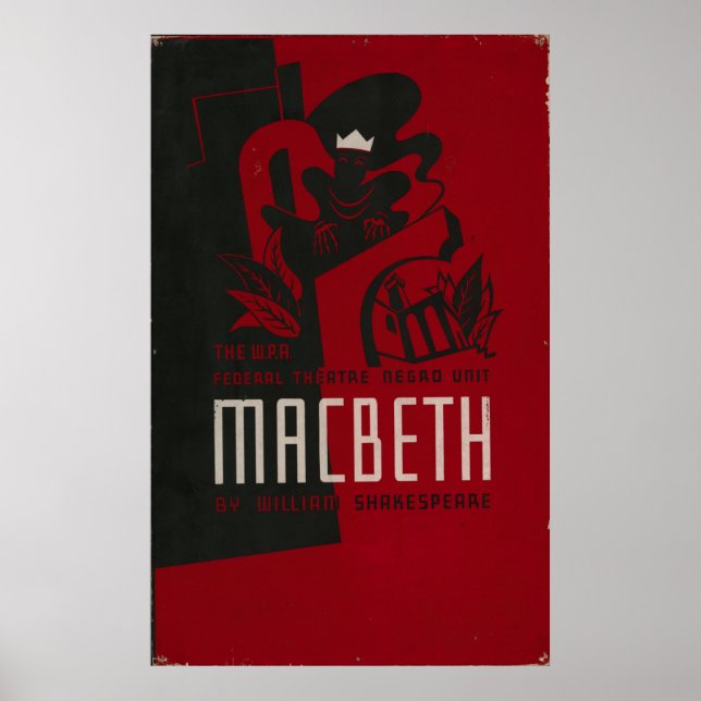 Póster Afiche de la época de la WPA 1937 del Teatro Macbe (Frente)