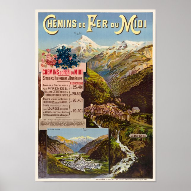 Póster Afiche de la época de Les Eaux-Bonnes France 1900 (Frente)