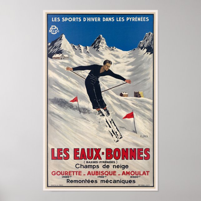 Póster Afiche de la época de Les Eaux-Bonnes France 1935 (Frente)