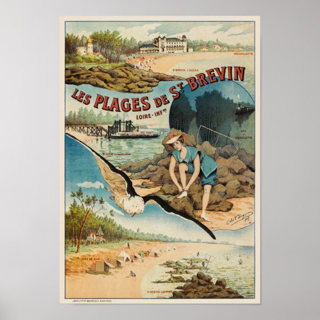 Póster Afiche de la época de Les Plages de St Brévin Fran (Frente)