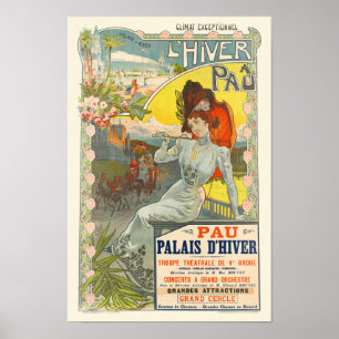 Póster Afiche de la época de L'Hiver à Pau France 1900