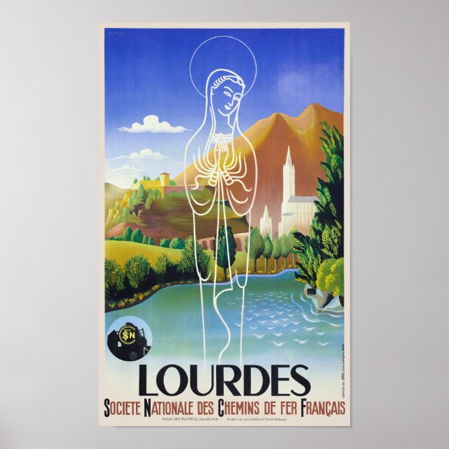 Póster Afiche de la época de Lourdes France 1939 (Frente)