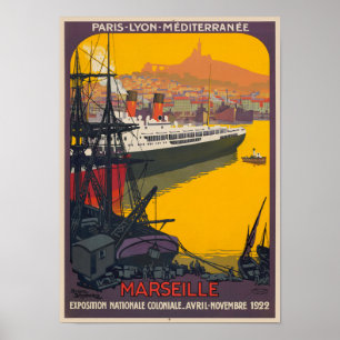 Póster Afiche de la época de Marsella Francia de 1922