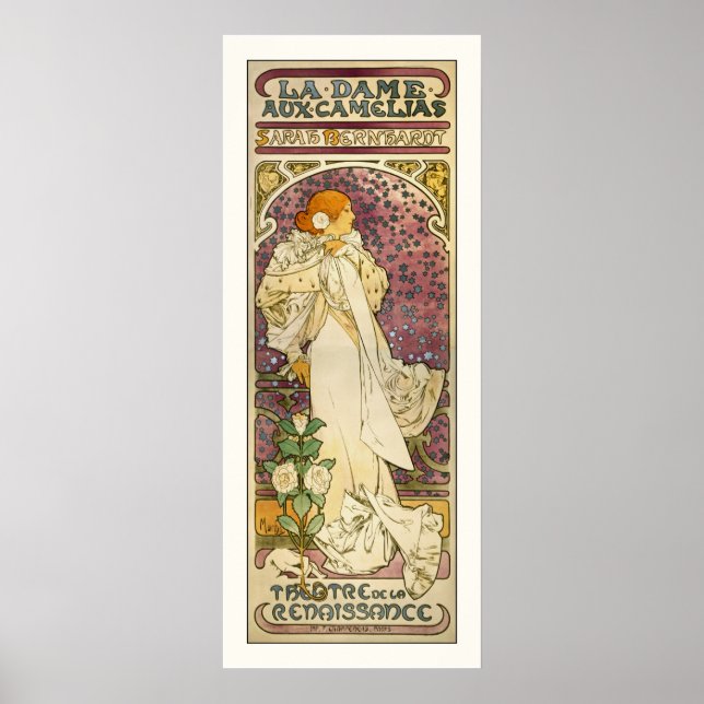 Póster Afiche de la época de Mucha: La Dame aux Camélias (Frente)