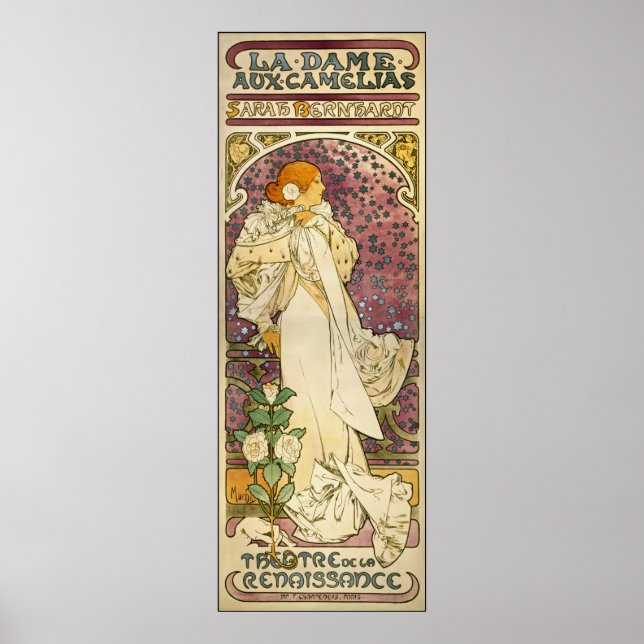 Póster Afiche de la época de Mucha: La Dame aux Camélias (Frente)