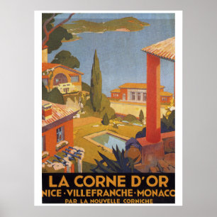 Póster Afiche de la época de Nice Villefranche Monaco