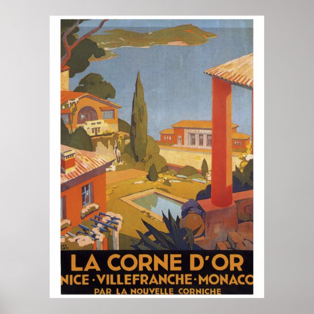 Póster Afiche de la época de Nice Villefranche Monaco (Frente)