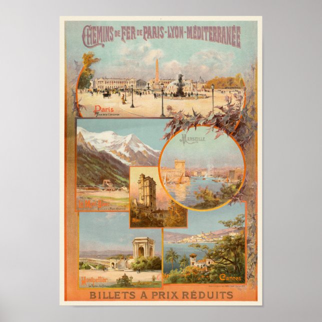 Póster Afiche de la época de París Marsella Francia 1904 (Frente)