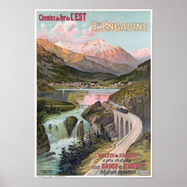 Póster Afiche de la época de Suiza de Haute Engadine 1910 (Frente)