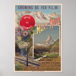 Póster Afiche de la época de Suiza Le Mont Rosa 1891