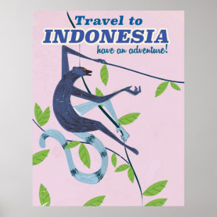 Póster Afiche de la época de vacaciones del mono indonesi