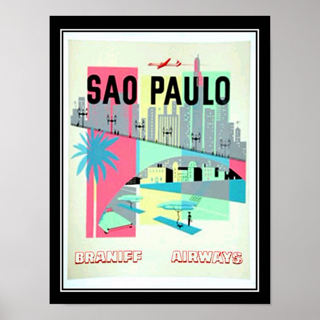 Póster Afiche de la época de viajes de Brasil en Sao Paul (Frente)