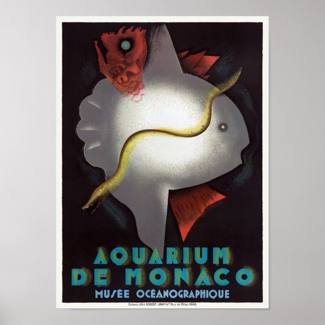 Póster Afiche de la época del acuario de Mónaco de 1926 (Frente)