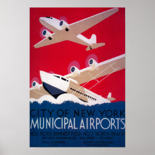Póster Afiche de la época del aeropuerto municipal de Nue