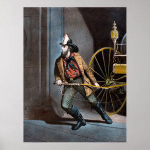 Póster Afiche de la época del bombero estadounidense 1858